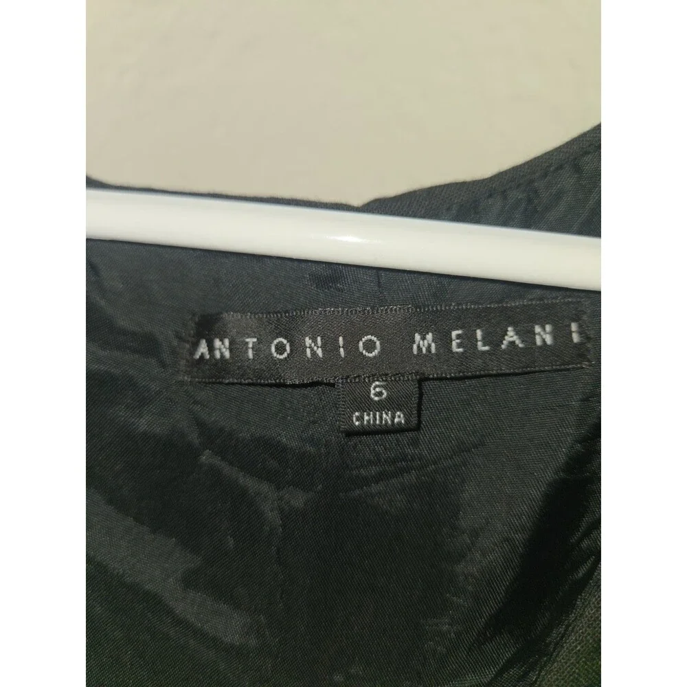 Antonio Melani Black Sheath Dress Size 6 Formal Pleated Cap Sleeve Office Party